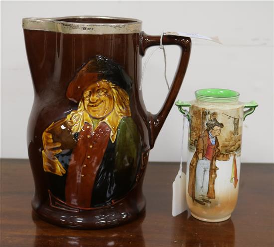A Royal Doulton large Kingsware jug and a Dickens Ware vase, The Artful Dodger